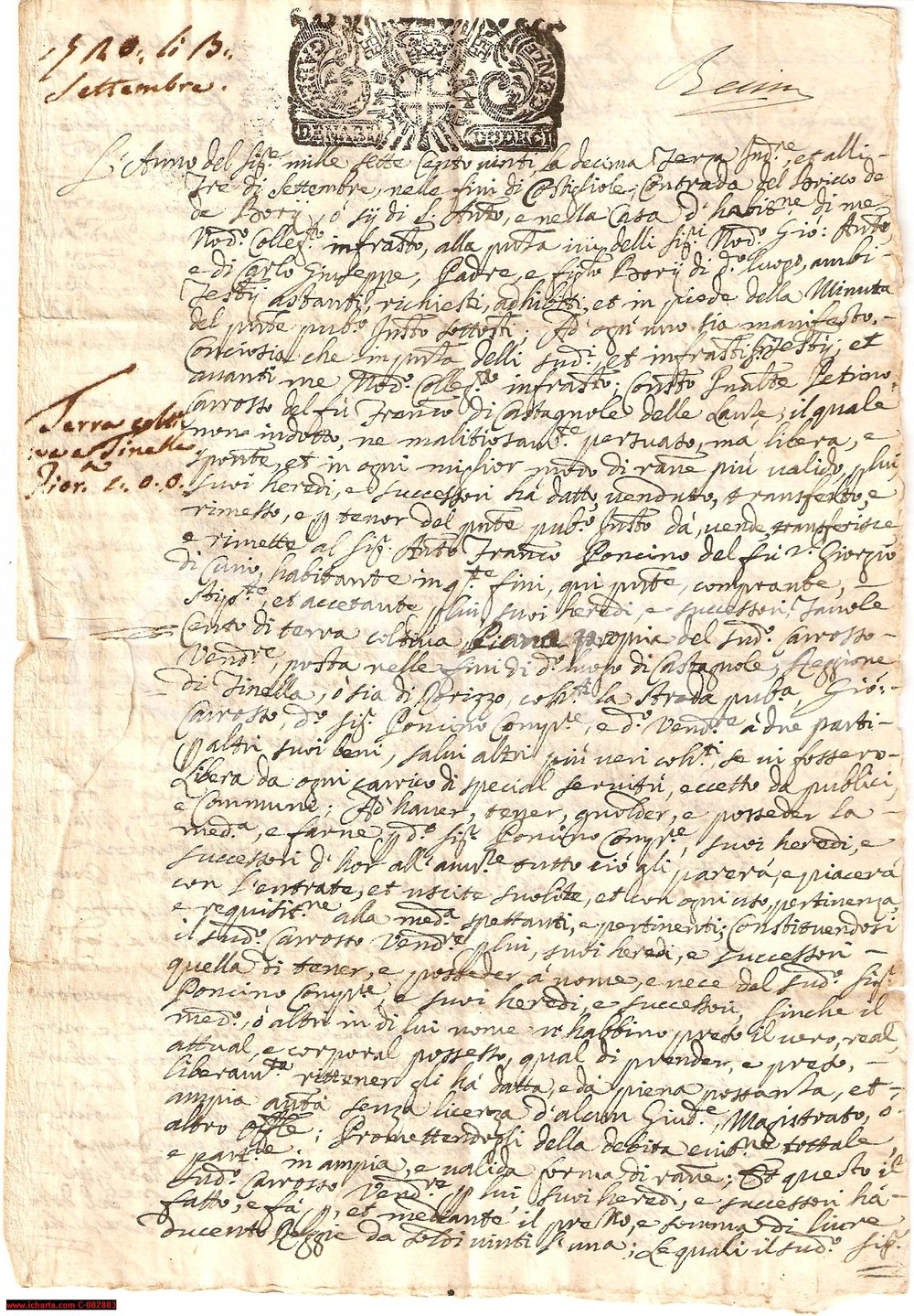 Documento originale, autentico 1720 CASTAGNOLE DELLE LANZE (AT) Terreno in VAL TINELLA - Atto di vendita 1
