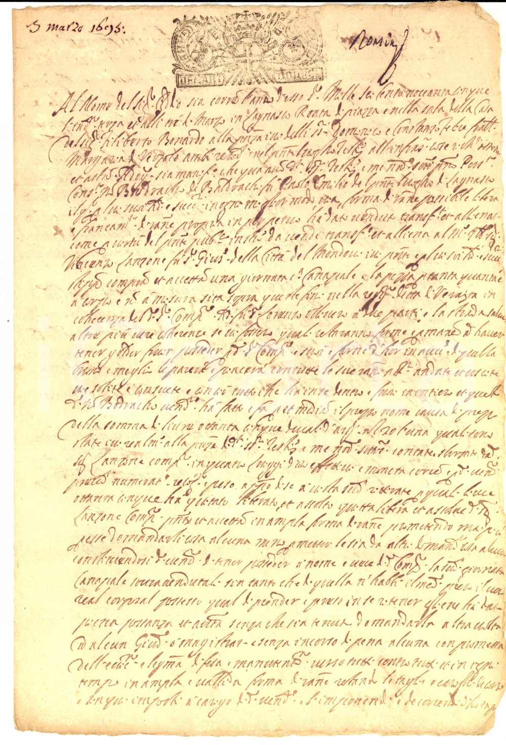 Documento originale, autentico 1695 LAGNASCO (CN) Vincenzo LANZONE acquista terre Baldracco BALDRACCHI 1