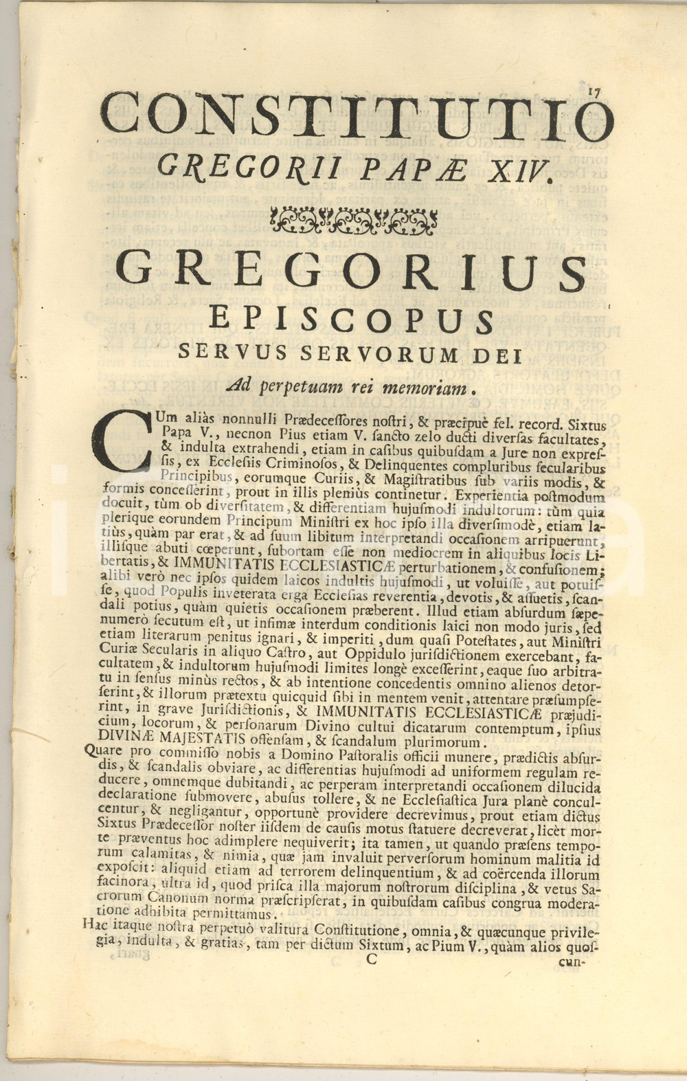 Documento originale, autentico 1740 ca Constitutio GREGORII XIV  BENEDICTI XIV Ad perpetuam rei memoriam 1