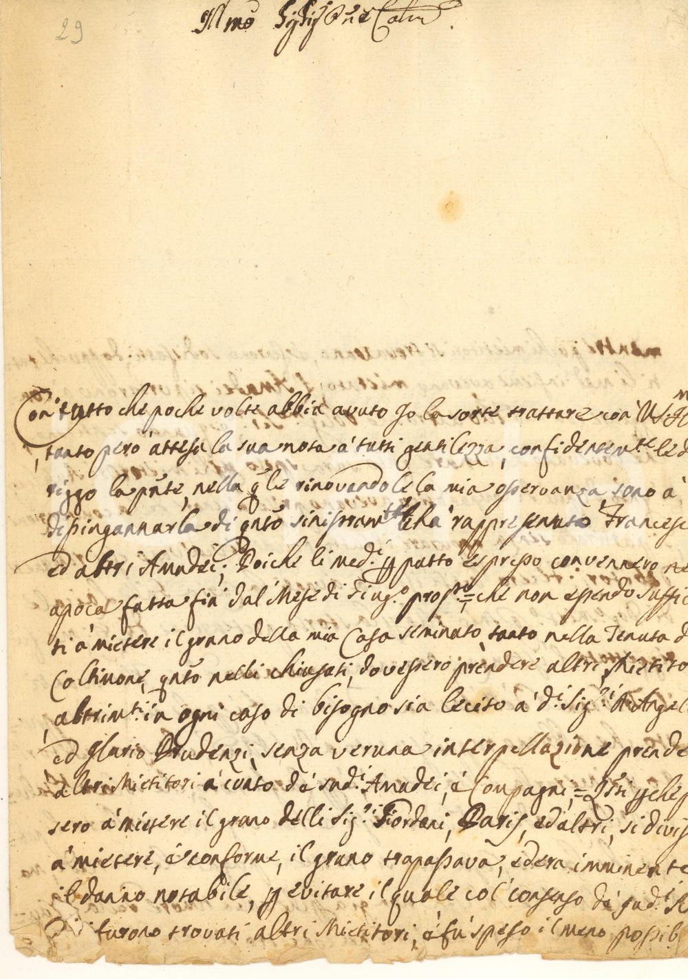 Manoscritto, lettera originale 1767 BOCCHIGNANO (RI) Vicario Angelo PRUDENZI in lite per mietitori ausiliari 1