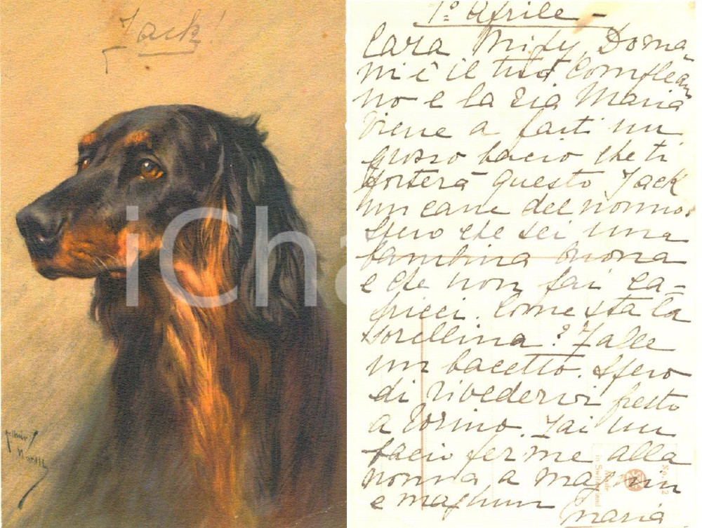 Autografo originale 1928 ROMA Maria CANTONO DI CEVA regala cane Jack alla nipote *Autografo 1