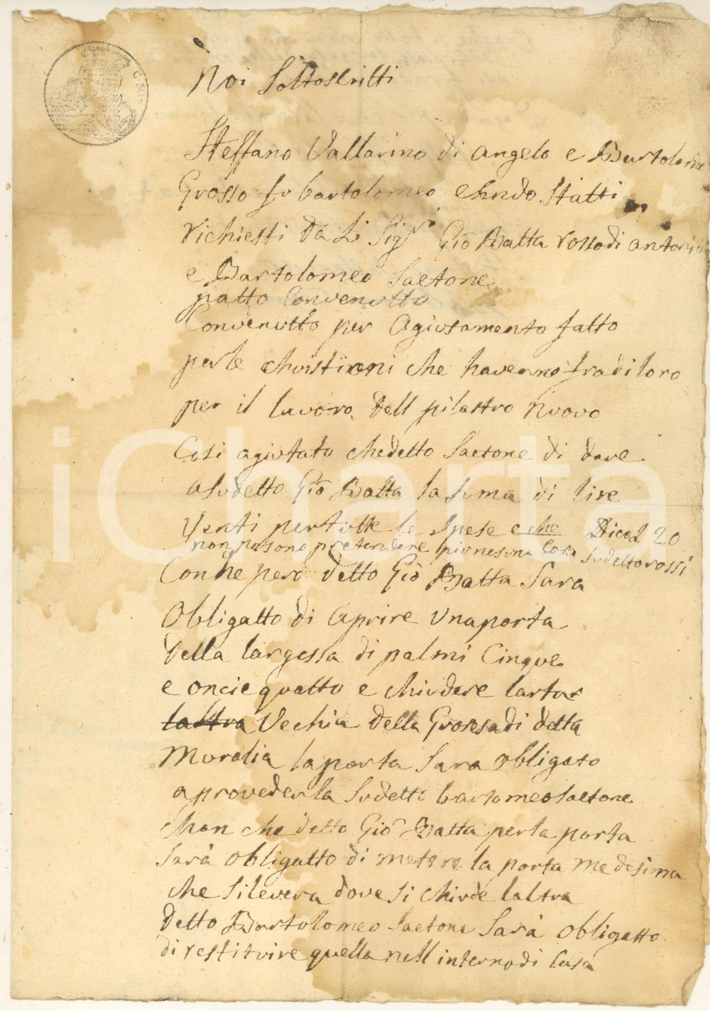 Documento originale, autentico 1830 ca SAVONA Lavori dei manovali Stefano VALLARINO e Bartolomeo GROSSO 1
