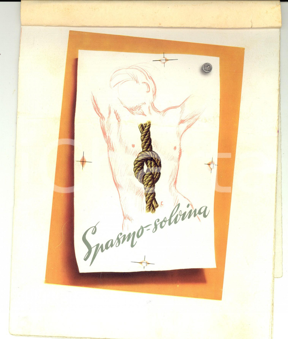 Materiale pubblicitario d’epoca 1959 Laboratori PHARMACA *Bozzetto pubblicitario SPASMO-SOLVINA FARMACEUTICA 1