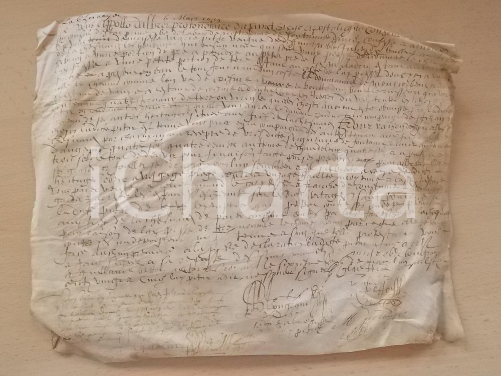 Documento originale, autentico 1625 Abbaye de la FONTAINE-DANIEL (MAYENNE) Acte notaire pour concession terre 1