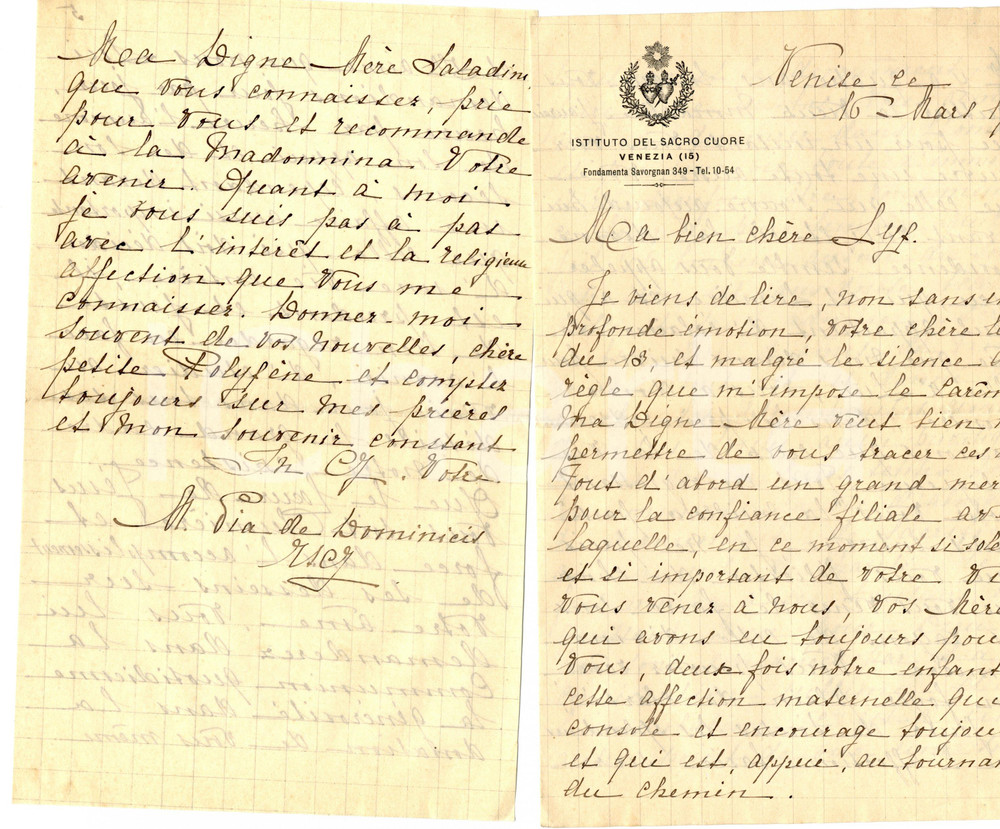 Manoscritto, lettera originale 1923 VENEZIA Lettera Maria Pia DE DOMINCIS Sacro Cuore - Autografo 1