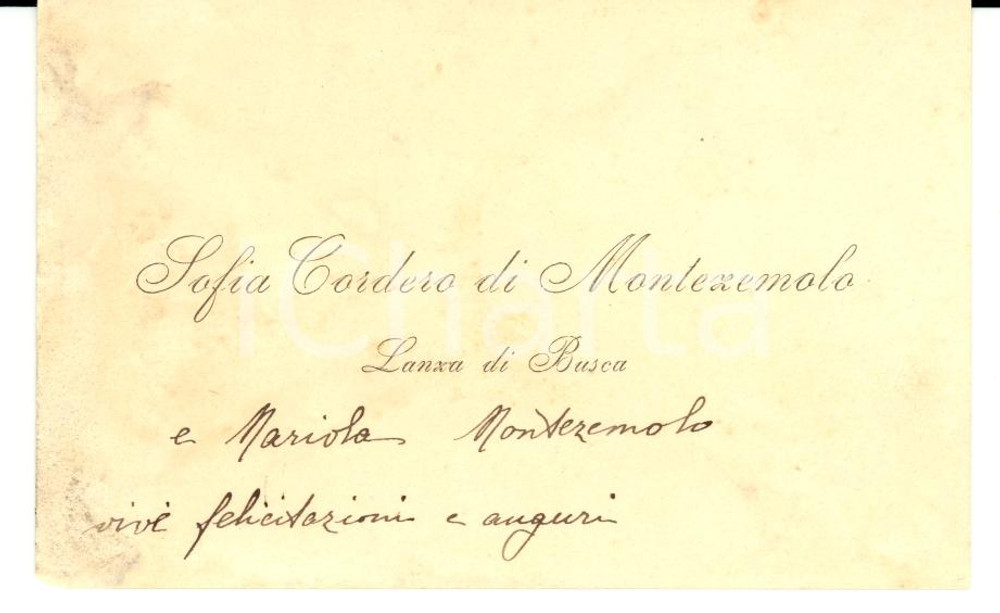 Autografo originale 1890 ca TORINO Biglietto Sofia CORDERO DI MONTEZEMOLO Autografo 1
