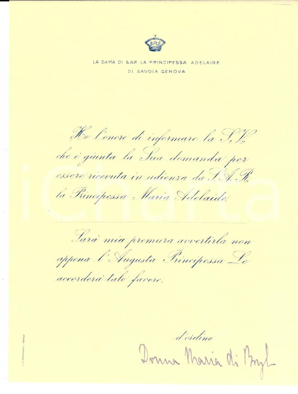 Autografo originale 1930 ca TORINO Lettera contessa Maria CALVI DI BERGOLO per udienza Autografo 1