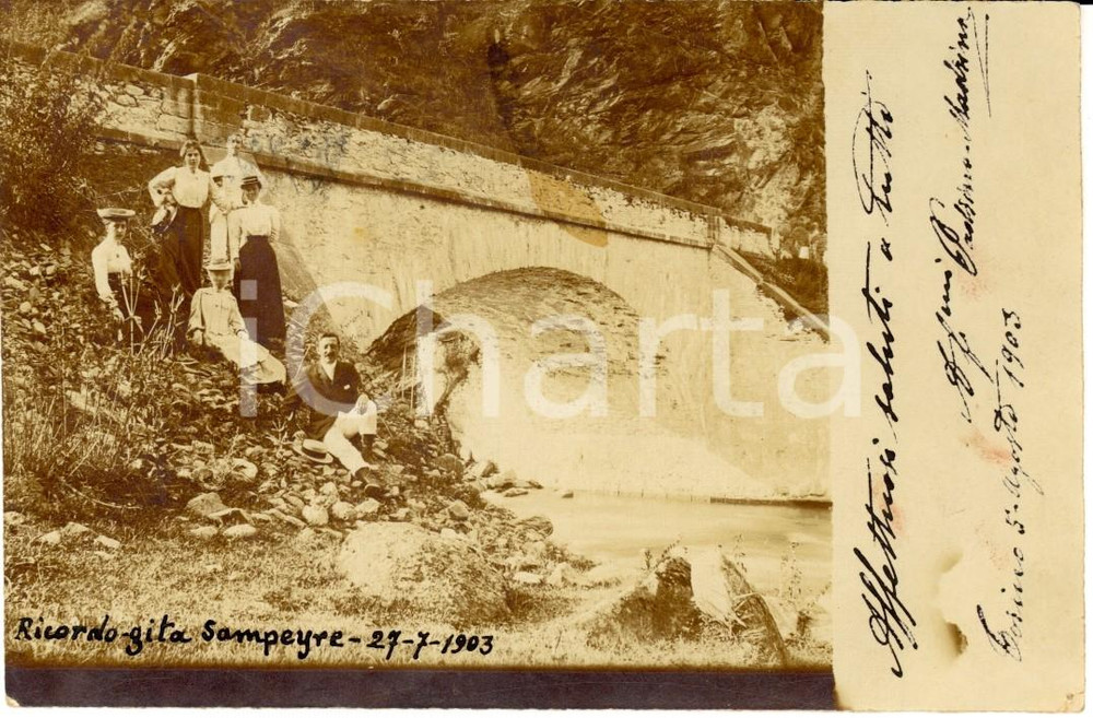 Fotografia d epoca originale 1903 SAMPEYRE CN Barone Carlo RICCATI e moglie Matilde PORRINI in gita Foto 1