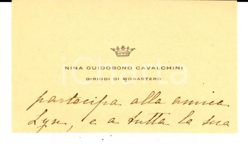 Autografo originale 1950 ca TORINO Biglietto Nina GUIDOBONO CAVALCHINI per nascita figlia Autografo 1