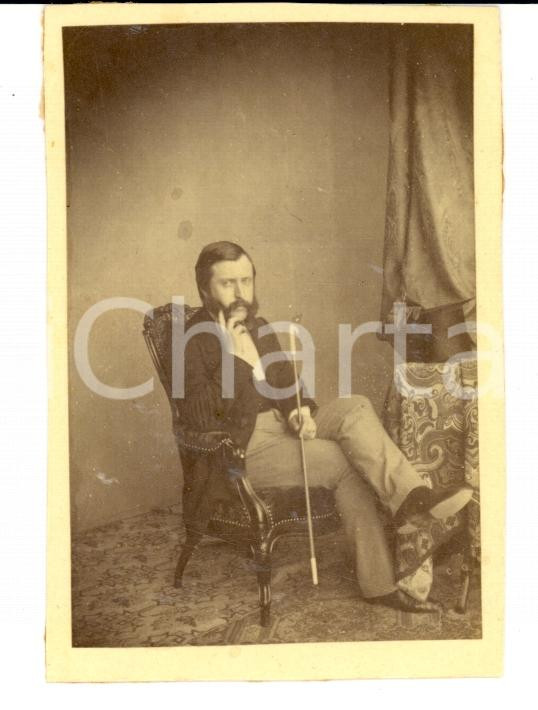 Fotografia d epoca originale 1860 ca TORINO Giovanni CANTONO DI CEVA con bastone da passeggio Foto 1
