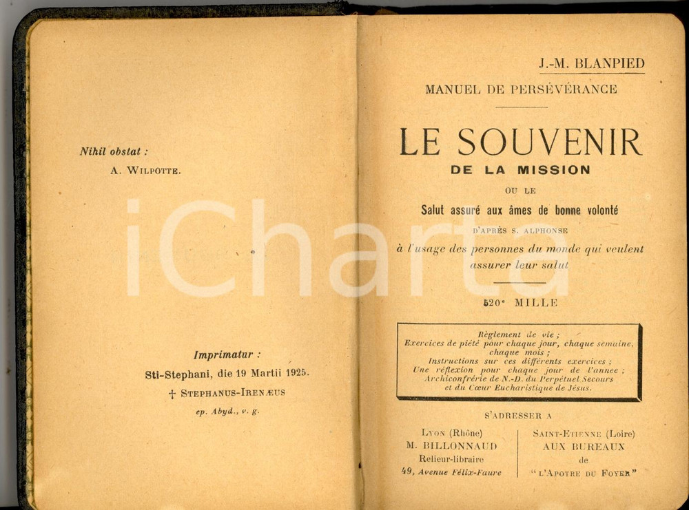 Libro, pubblicazione d epoca 1925 J.M. BLANPIED Le souvenir de la mission Ed. BILLONAUD LYON 1