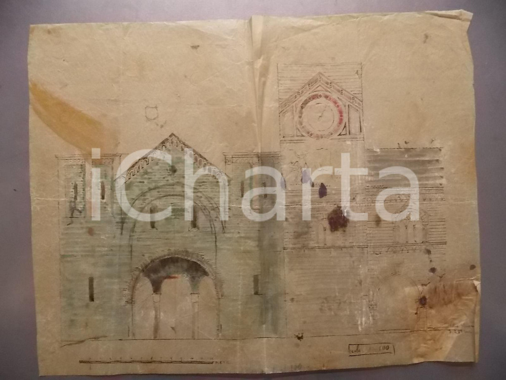 Stampa, bozzetto originale 1926 COMO Progetto Monumento ai Caduti  BROLETTO Disegno acquerellato a mano 1