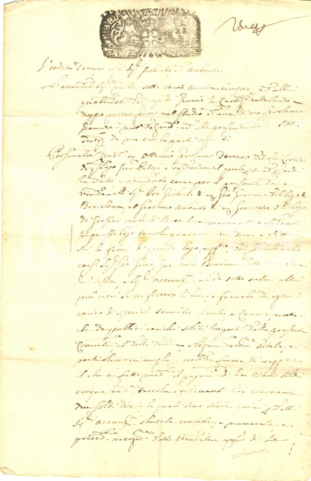 Documento originale, autentico 1735 CASTAGNOLE DELLE LANZE Ottavio Gerolamo FERRERO vende vigneto Manoscritto 1