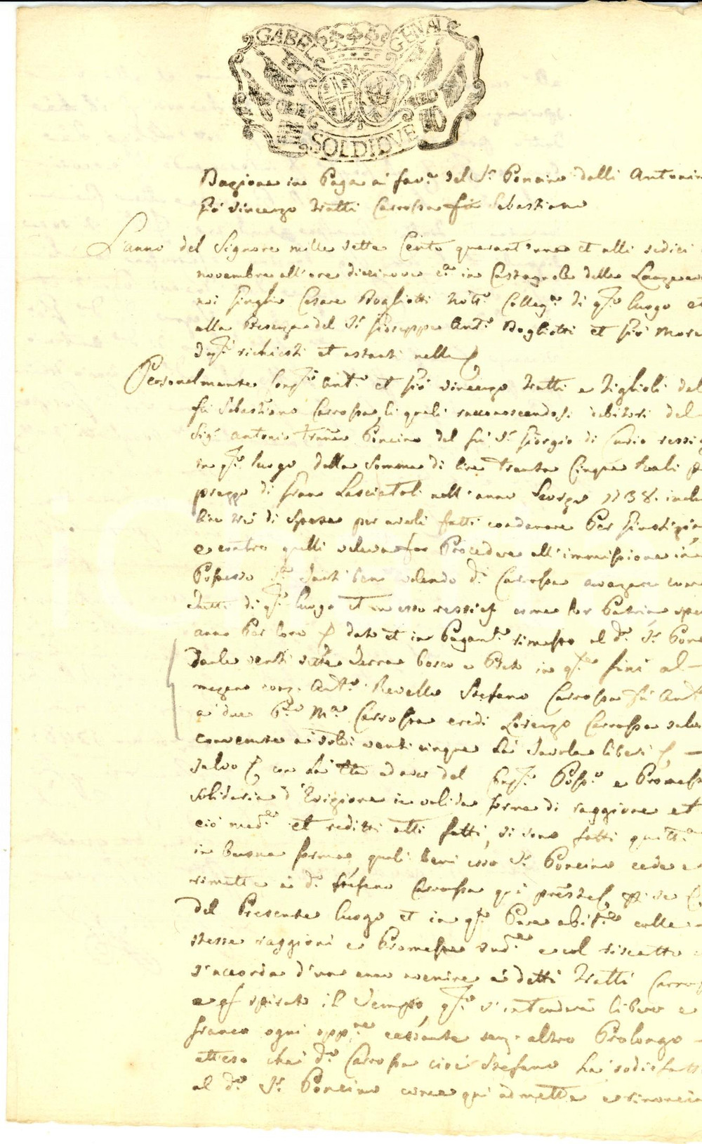 Documento originale, autentico 1741 CASTAGNOLE LANZE (AT) Fratelli CAROSSO cedono bosco per pagare i debiti 1