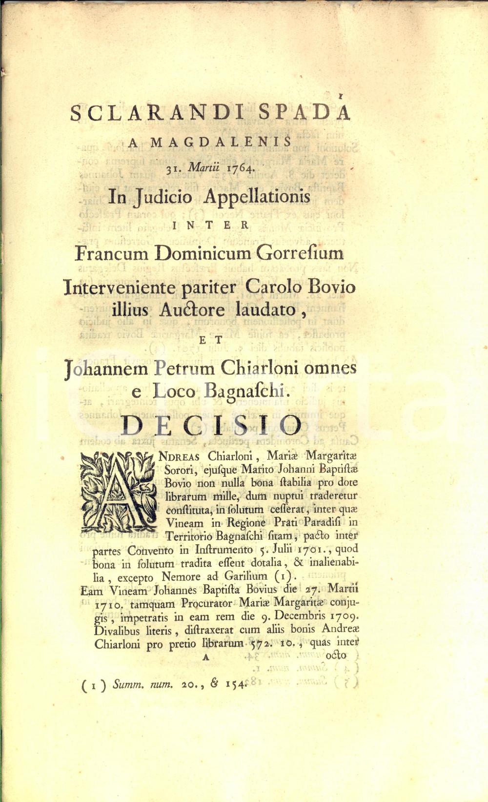 Documento originale, autentico 1764 BAGNASCO (CN) Lite per vigna in dote a Maria Margherita CHIARLONI 1