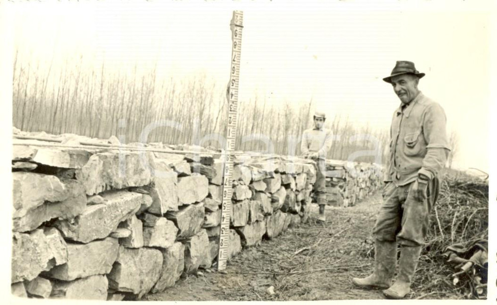 Fotografia d'epoca originale 1956 ZINASCO (PV) Misurazioni difesa CANAROLO Impresa GALANDINI *Foto 7x10 (8) 1