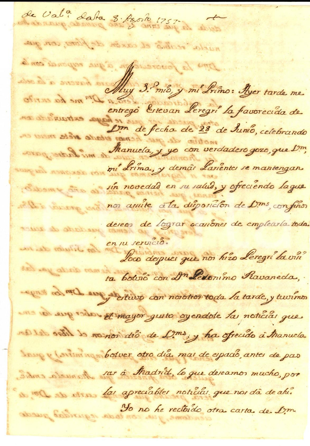 Documento originale, autentico 1757 VALENCIA Don Francisco DE LAGO su invio patenti di nobiltà Lettera 1