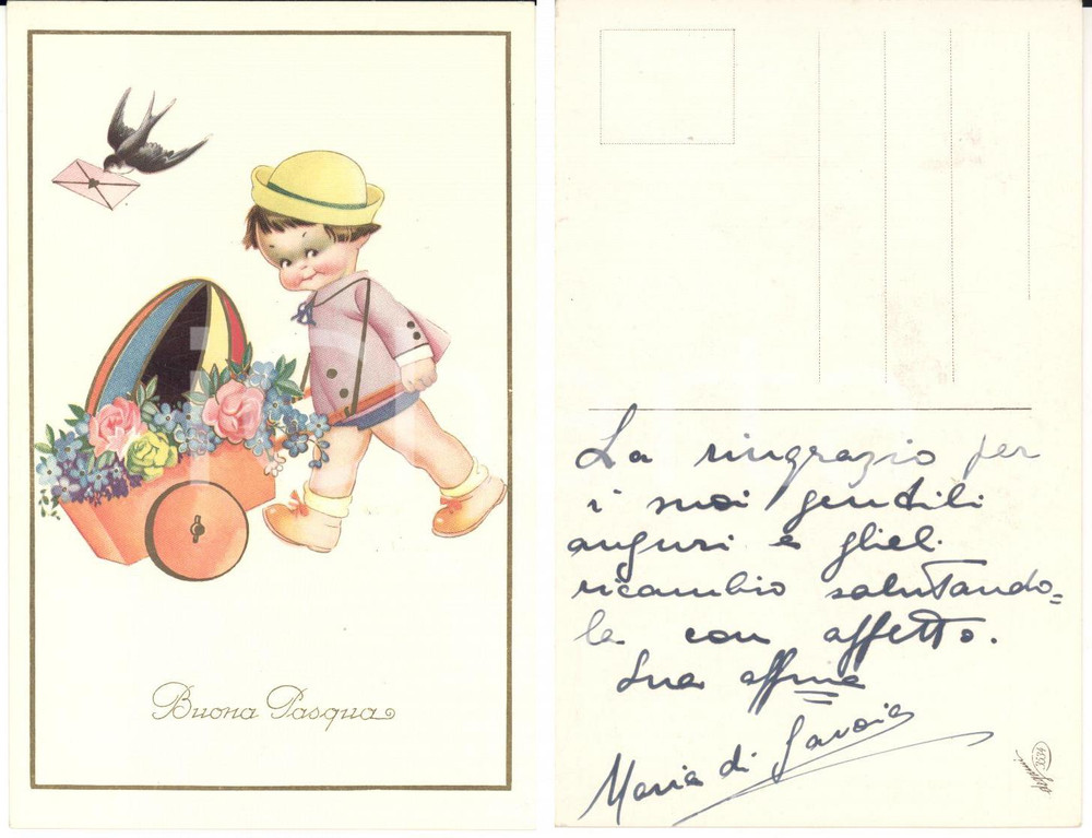 Autografo originale 1970 ca  Auguri pasquali  Maria Francesca di SAVOIA Cartolina AUTOGRAFA 1
