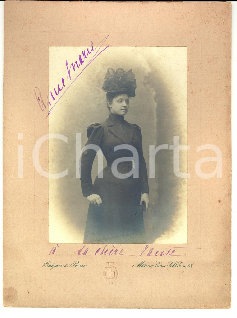 Fotografia d epoca originale 1900 MILANO Ritratto autografato Anna Maria GROPELLO DI SAN MARZANO Foto GUIGONI 1