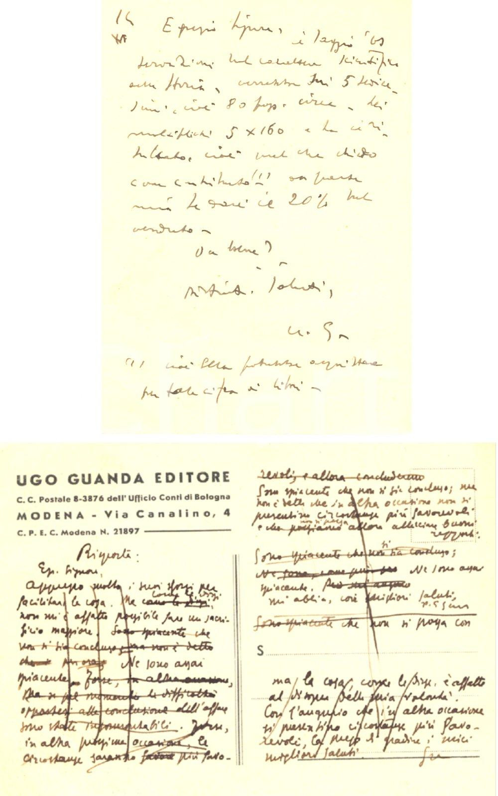 Autografo originale 1940 ca MODENA Ugo GUANDA si accorda con autore per compensi Autografo 1