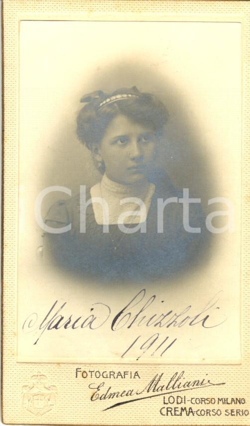 Fotografia d epoca originale 1911 LODI Ritratto di Maria CHIZZOLI Fotografia Edmea MALLIANI 1