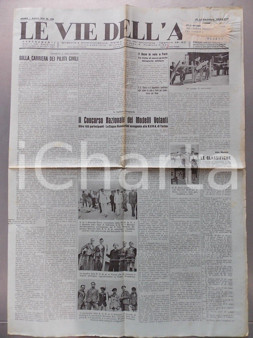 Giornale, rivista storica 1936 LE VIE DELL ARIA Concorso modellini aviazione all Aeroporto LITTORIO 1