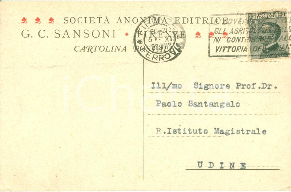 Documento originale, autentico 1928 FIRENZE Società Editrice SANSONI nega sconto a Paolo Ettore SANTANGELO 1