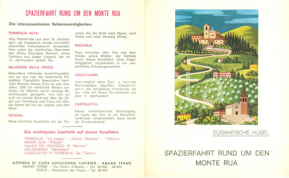 Materiale pubblicitario d’epoca 1950 ca ABANO TERME (PD) Itinerario turistico MONTE RUA Colli Euganei CON MAPPA 1