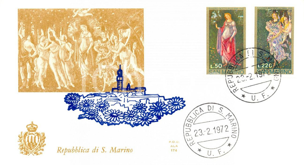 Materiale pubblicitario d’epoca 1972 REPUBBLICA SAN MARINO Sandro BOTTICELLI 14441510 BUSTA PRIMO GIORNO 1