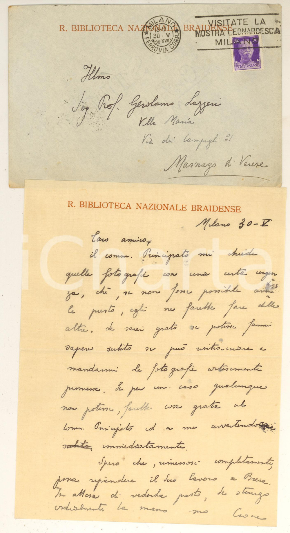 Autografo originale 1939 MILANO Domenico Edmondo CIONE insiste per avere fotografie AUTOGRAFO 1