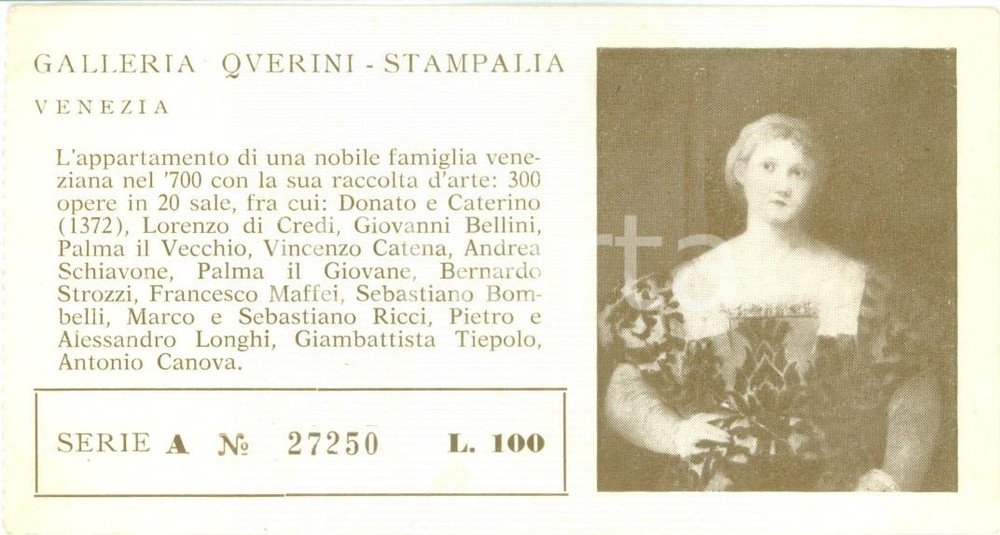 Oggetto da collezione cartaceo 1969 VENEZIA Galleria QUERINI STAMPALIA Biglietto per mostra ILLUSTRATO 1