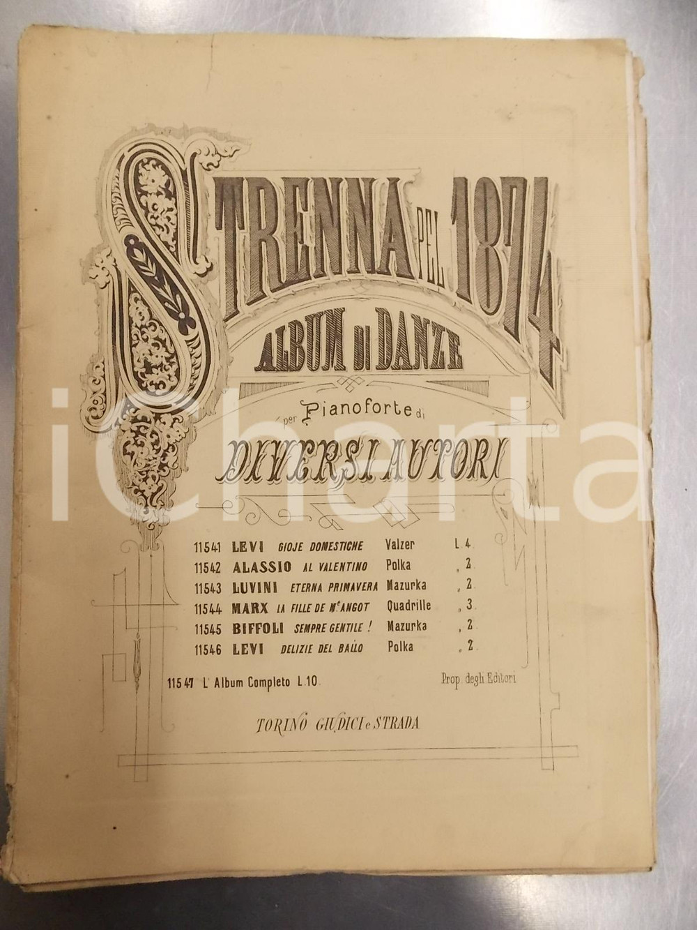 Oggetto da collezione cartaceo 1873 Strenna pel 1874 Album danze per pianoforte LEVI  LUVINI  ALASSIO 1