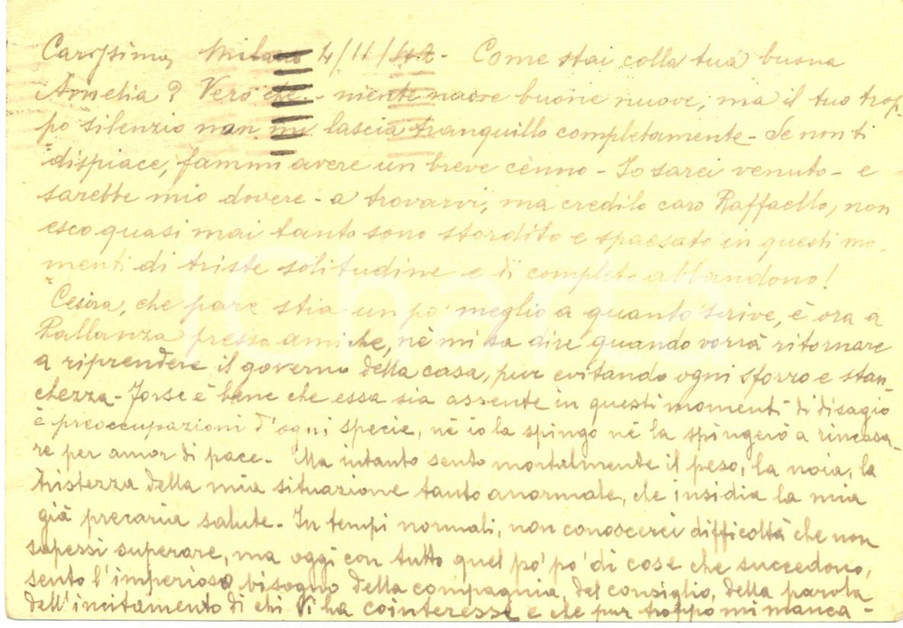 Cartolina originale da collezione 1942 WW2 MILANO Giuseppe GARBINI cerca salvezza Cartolina a Raffaello DE VECCHI 1