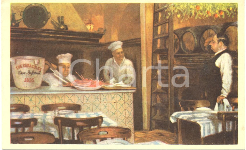 Cartolina originale da collezione 1970 ca BARCELONA Restaurante LOS CARACOLES *Cartolina pubblicitaria 1 1