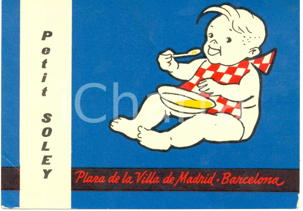 Cartolina originale da collezione 1970 ca BARCELONA Restaurante PETIT SOLEY Cartolina pubblicitaria ILLUSTRATA 1
