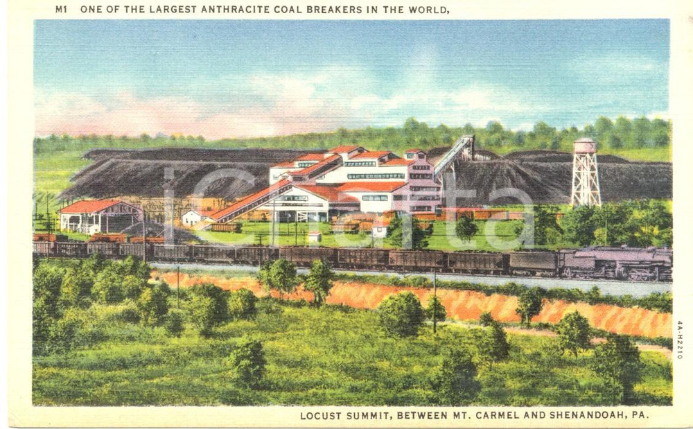 Cartolina originale da collezione 1950 ca MOUNT CARMEL, PENNSYLVANIA USA Miniere antracite LOCUST SUMMIT FP NV 1