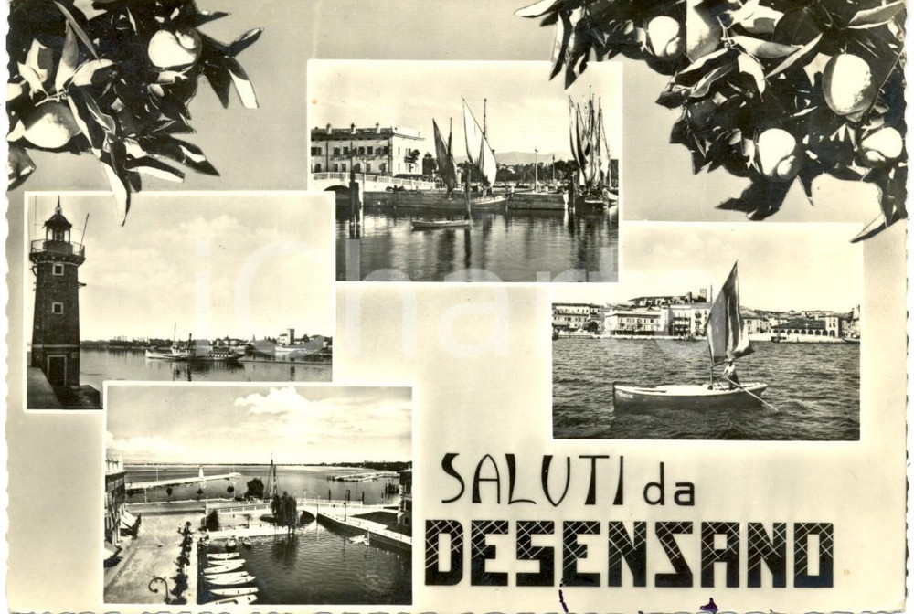 Cartolina originale da collezione 1958 DESENZANO DEL GARDA BS Vedutine molo e barche a vela Cartolina FG VG 1