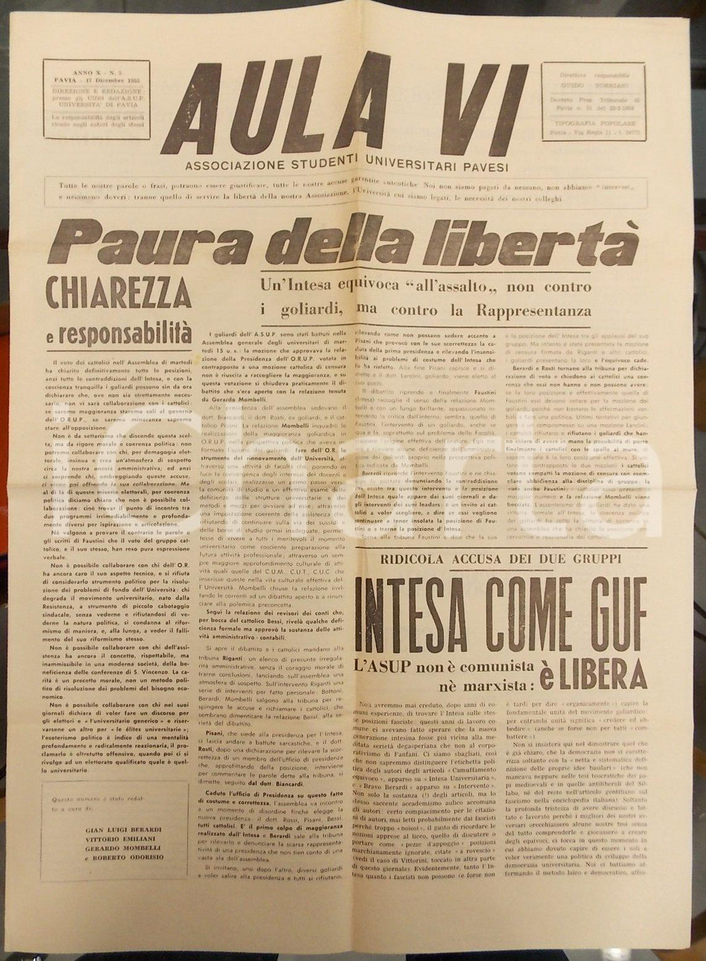 Giornale, rivista storica 1955 PAVIA AULA VI L ASUP non è né comunista né marxista INTESA come i GUF 1