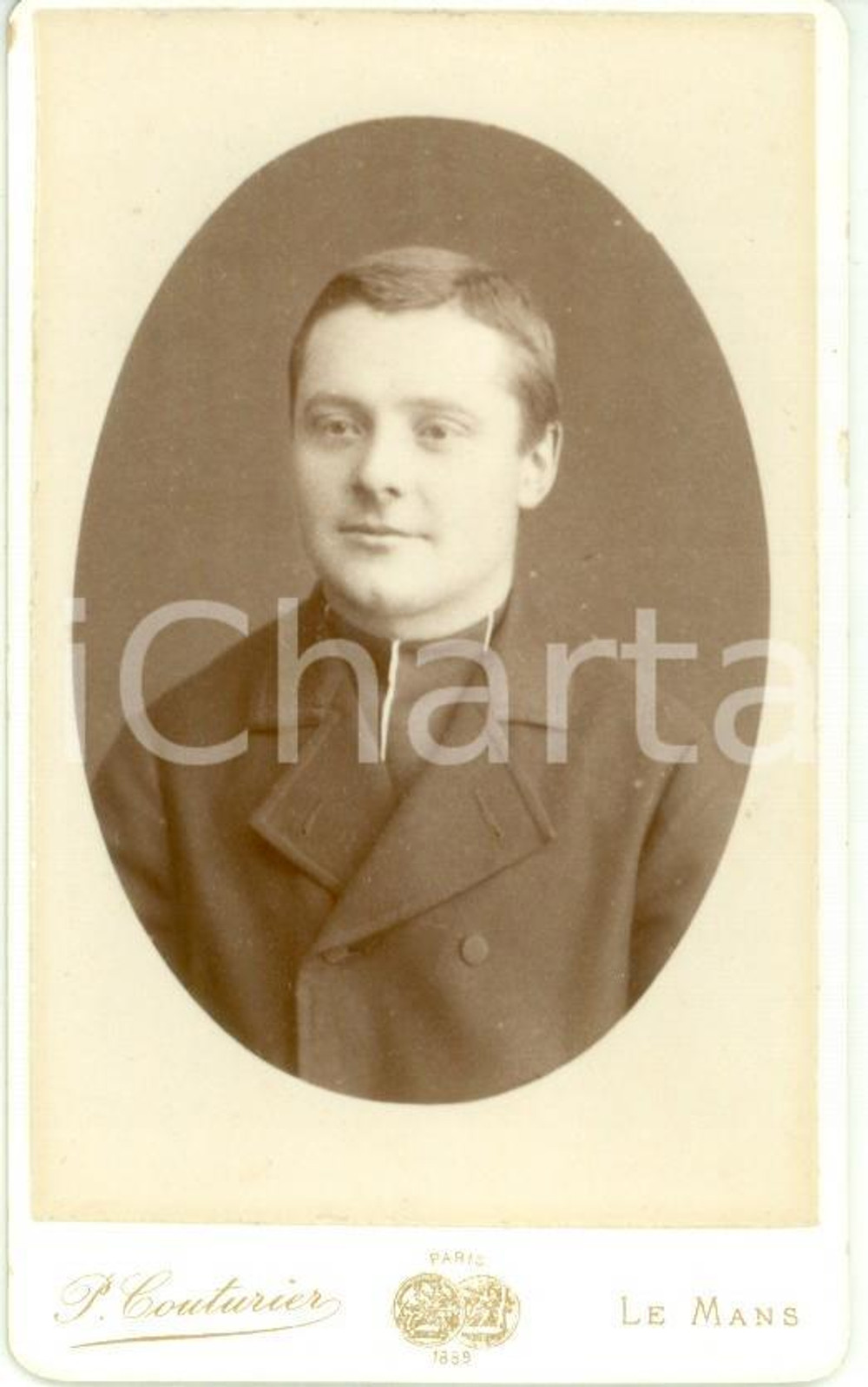 Fotografia d epoca originale 1890 ca LE MANS Ritratto di giovane seminarista Photographie COUTURIER 1