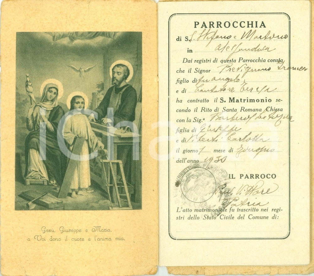 Documento originale, autentico 1930 ALESSANDRIA Matrimonio Francesco PREVIGNANO Letizia BARBERIS Libretto nozze 1