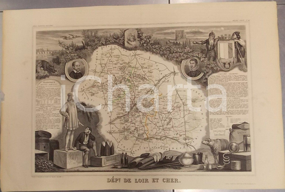 Stampa, bozzetto originale 1861 PARIS Atlas National de la France illustré Département de LOIR ET CHER n°40 1