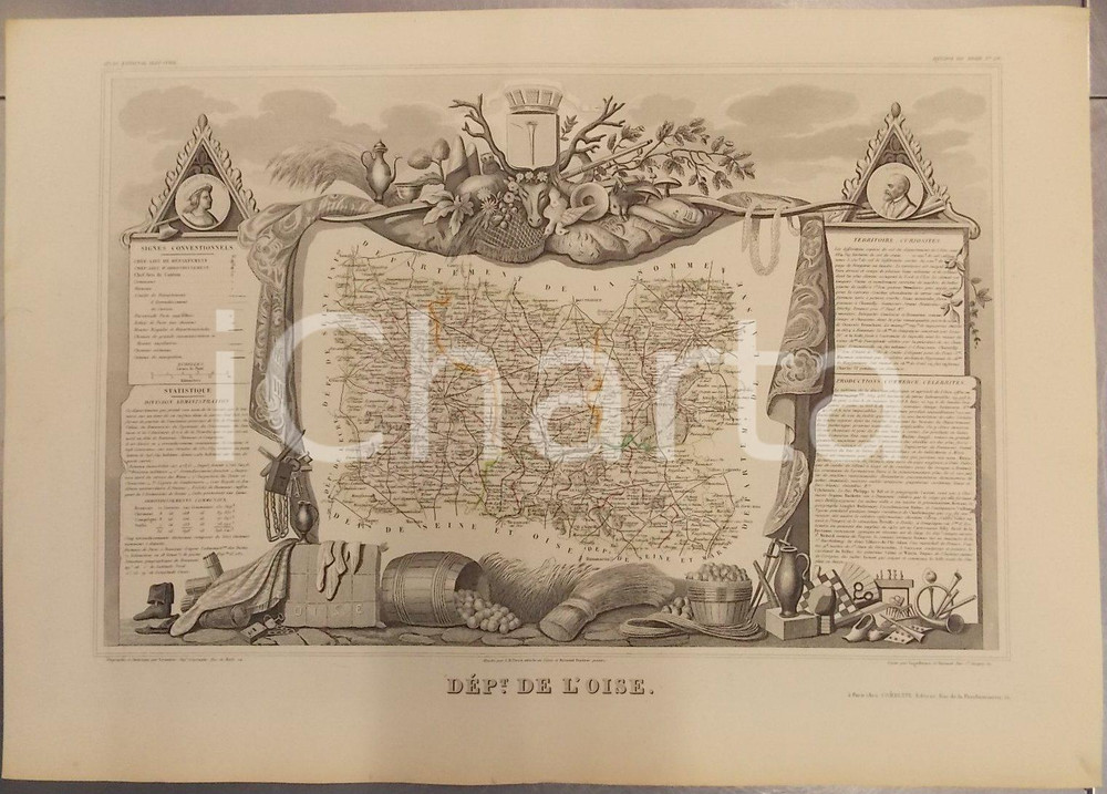 Stampa, bozzetto originale 1861 PARIS Atlas National de la France illustré  Département de l OISE n° 59 1