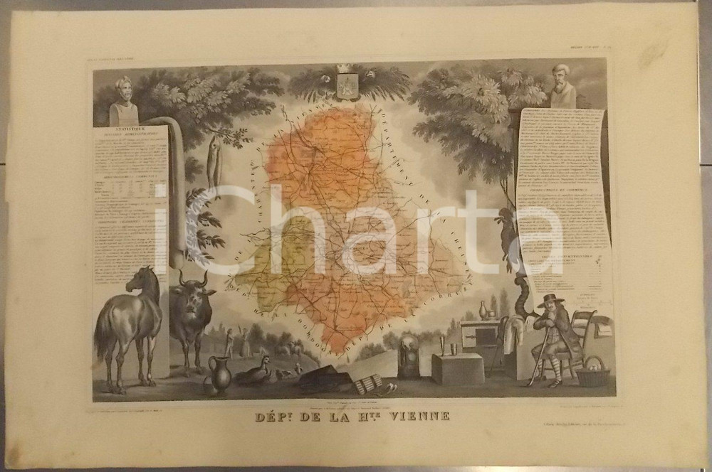 Stampa, bozzetto originale 1861 PARIS Atlas National de la France illustré  Département HAUTE VIENNE n° 84 1