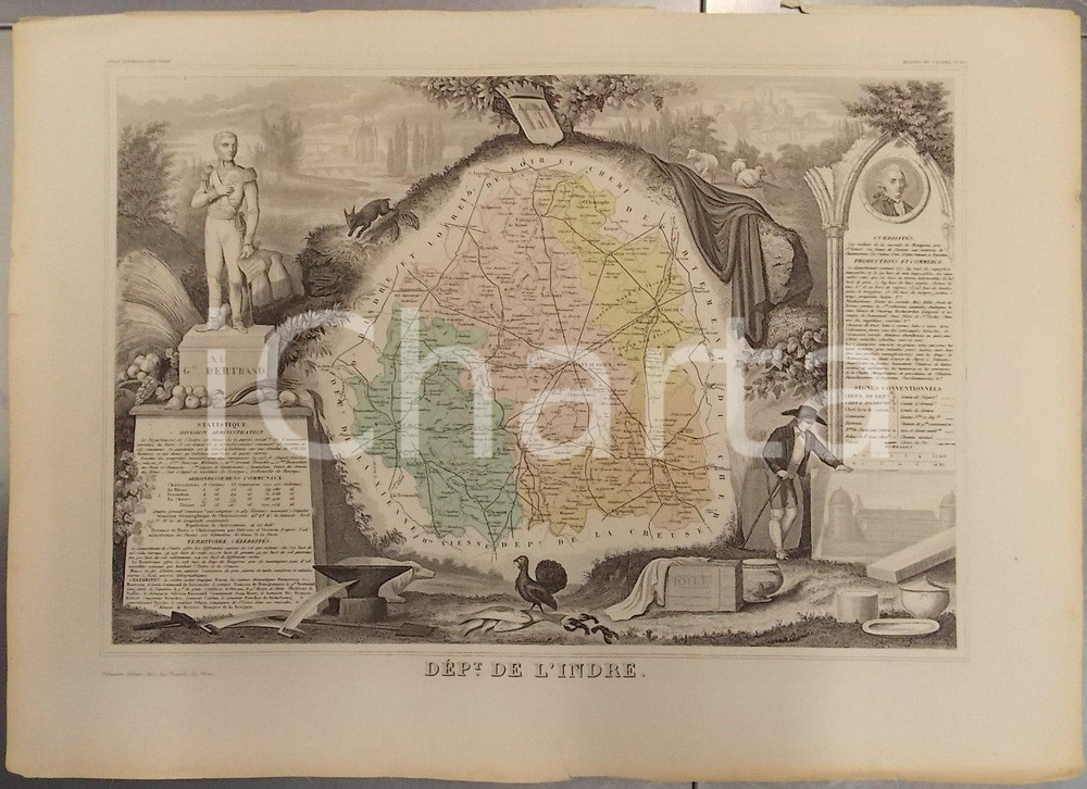 Stampa, bozzetto originale 1861 PARIS Atlas National de la France illustré  Département de l INDRE n.4 1