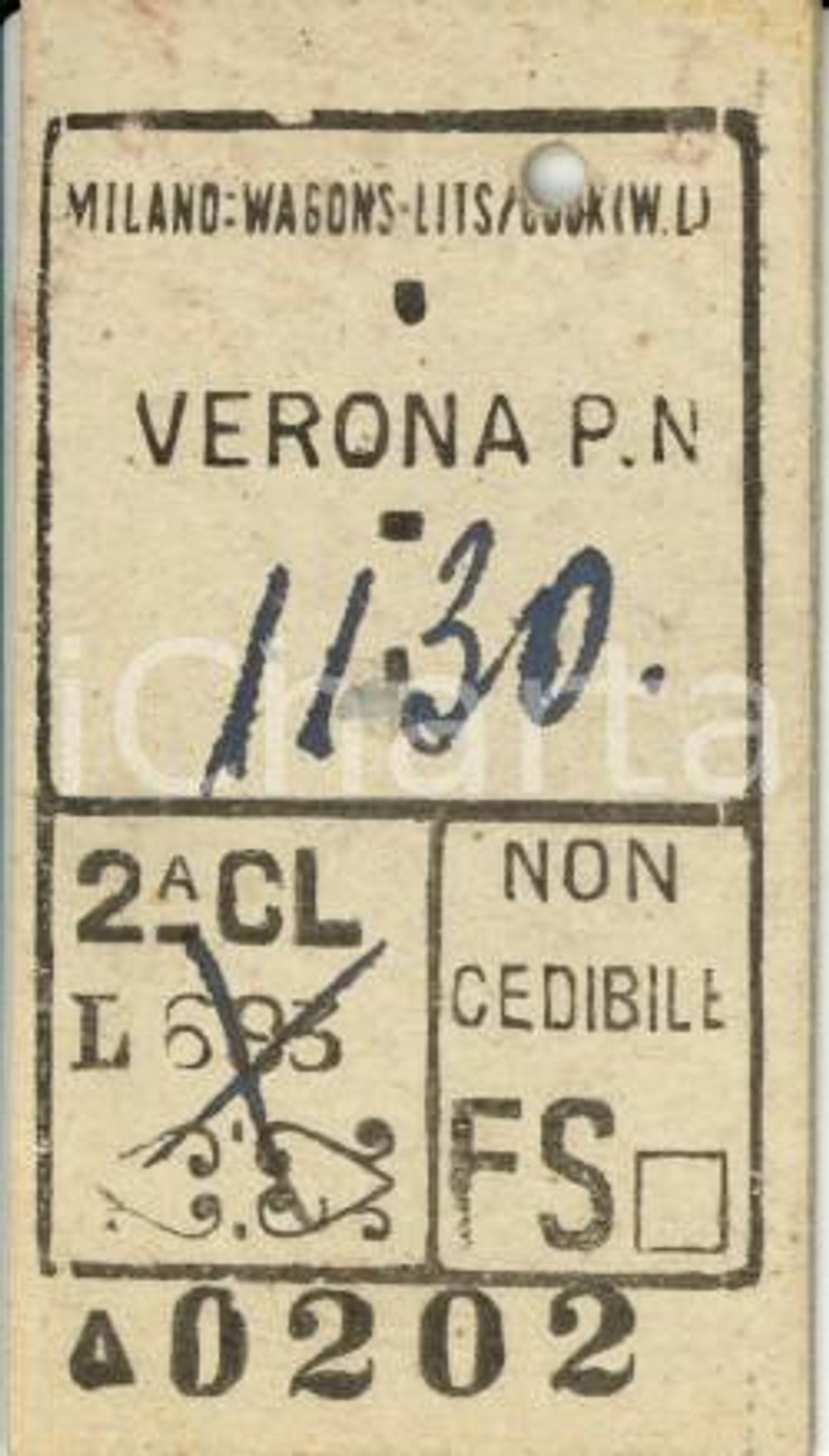 Oggetto da collezione cartaceo 1951 FF.SS. MILANO  VERONA Biglietto ferroviario wagon lits seconda classe 1