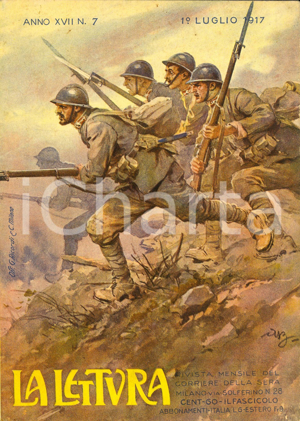 Giornale, rivista storica 1917 LA LETTURA Isonzo, Italia e barbari Rivista Ill. BELTRAME Anno XVII n° 7 1