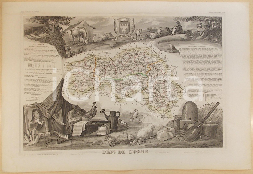Stampa, bozzetto originale 1861 PARIS Atlas National de la France illustré  Département de l ORNE n° 60 1