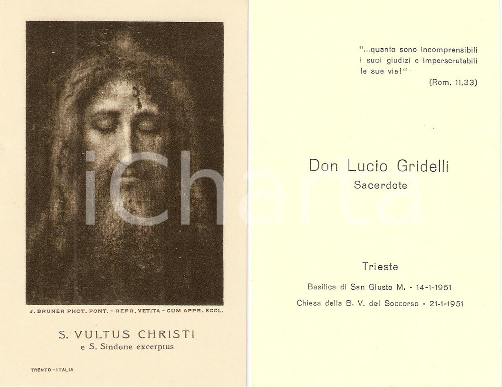 Oggetto da collezione cartaceo 1951 TRIESTE Beata Vergine Soccorso Don Lucio GRIDELLI Ordinazione sacerdotale 1