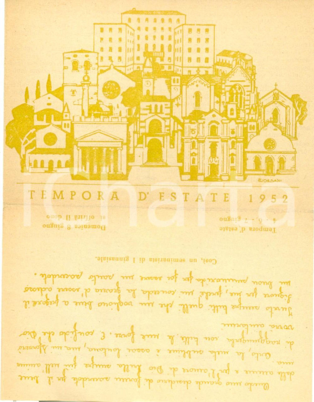 Materiale pubblicitario d’epoca 1952 TRIESTE Seminario Vescovile Volantino ILLUSTRATO offerte Tempora d estate 1