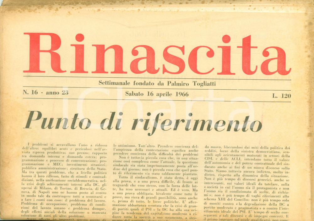 Giornale, rivista storica 1966 RINASCITA Antonello TROMBADORI La scomparsa di Carlo CARRA  Giornale 1